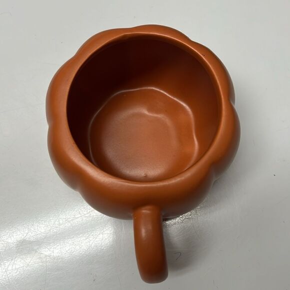 Ceramic Orange Pumpkin Mugs Fall Seasonal Autumn Thanksgiving Set of Two - Picture 5 of 7